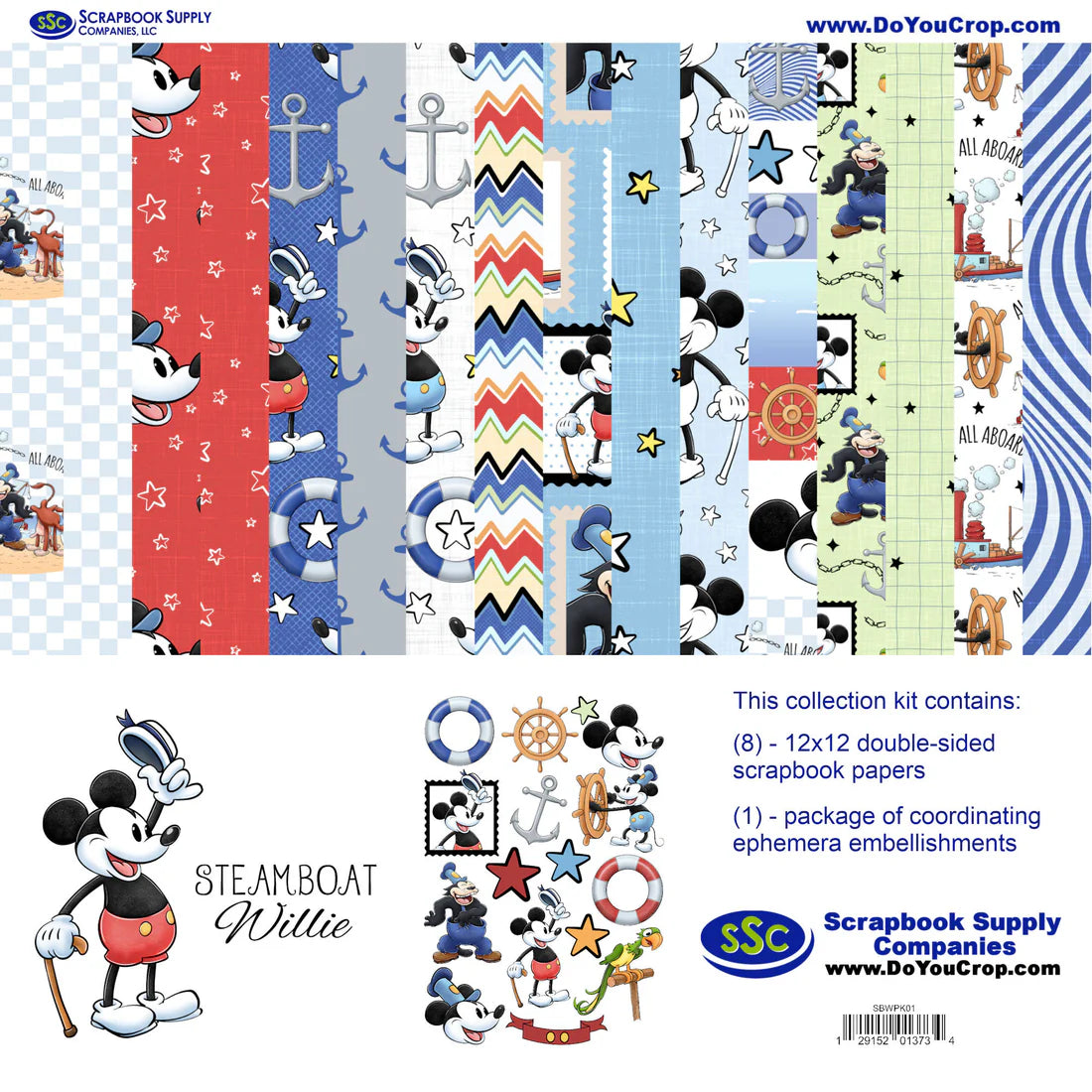 SSC Design - Steamboat Willie 12 x 12 Scrapbook Paper & Embellishment Kit