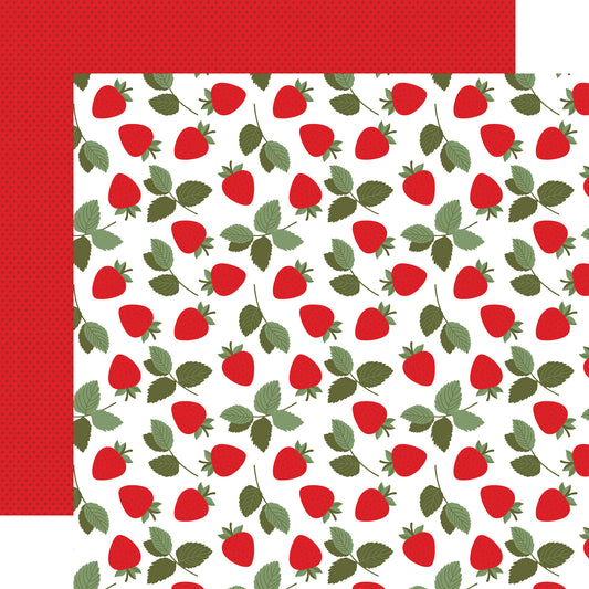 Echo Park - Strawberry Fields Collection - 12 x 12 Double Sided Paper - Strawberry Patch