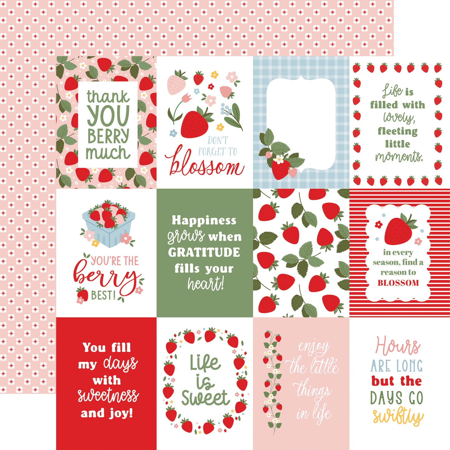 Echo Park - Strawberry Fields Collection - 12 x 12 Double Sided Paper - 3 x 4 Journaling Cards