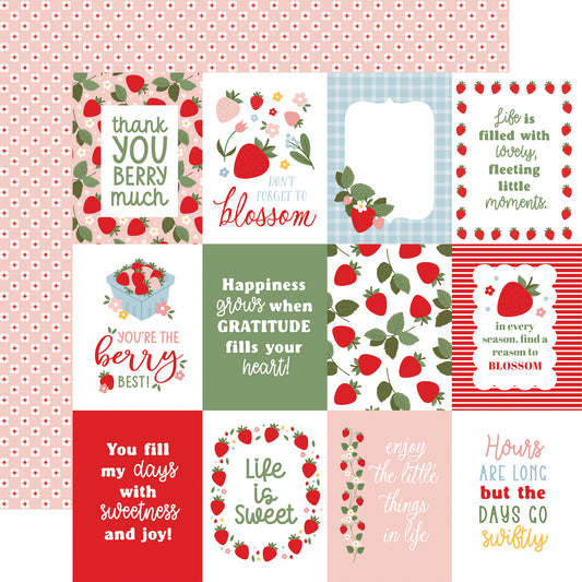 Echo Park - Strawberry Fields Collection - 12 x 12 Double Sided Paper - 3 x 4 Journaling Cards