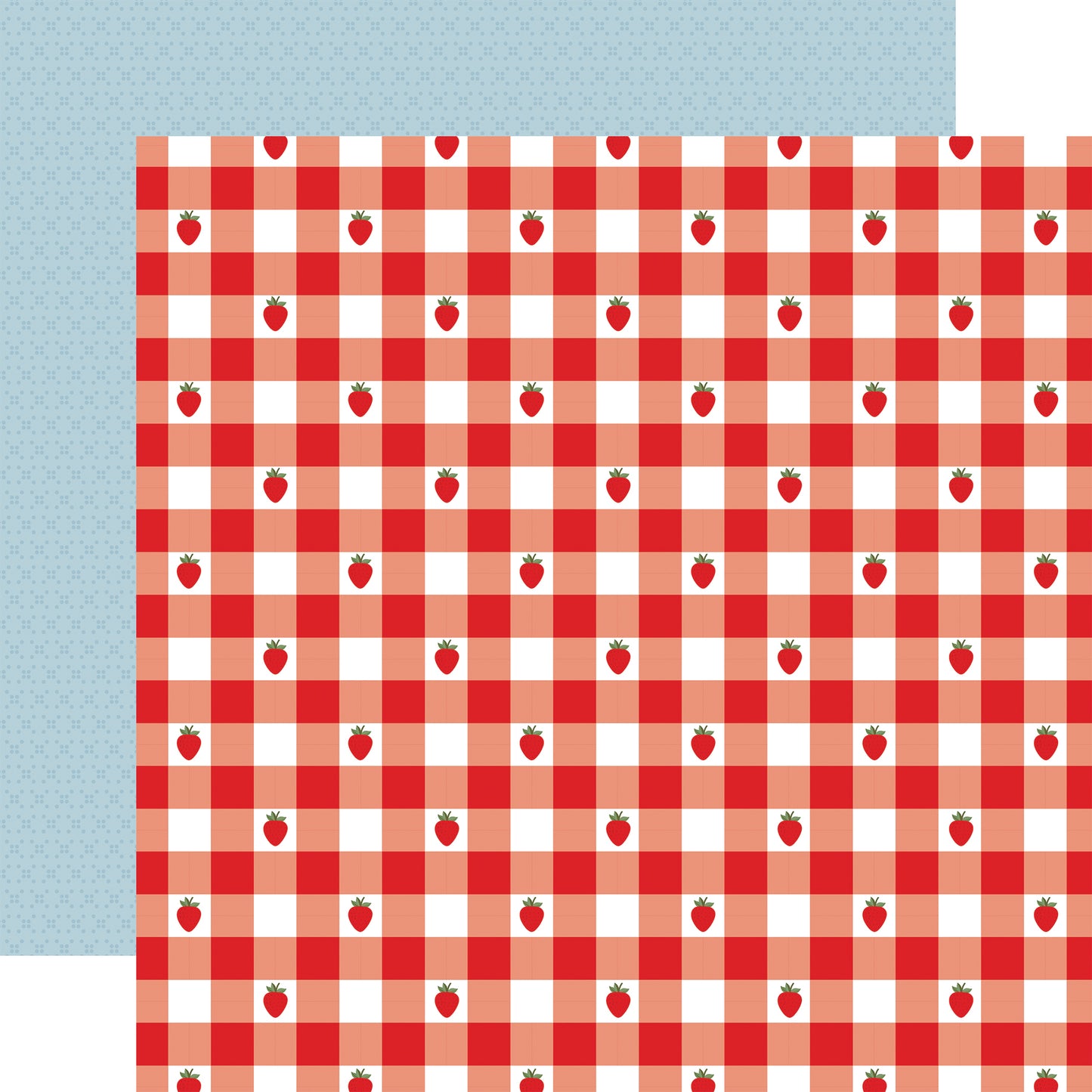 Echo Park - Strawberry Fields Collection - 12 x 12 Double Sided Paper - Strawberry Gingham