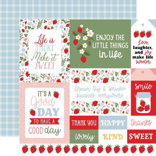 Echo Park - Strawberry Fields Collection - 12 x 12 Double Sided Paper - Multi Journaling Cards