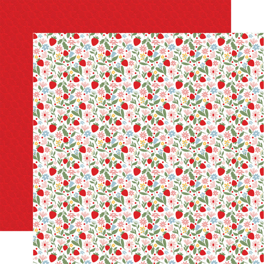 Echo Park - Strawberry Fields Collection - 12 x 12 Double Sided Paper - Flowers And Fruit