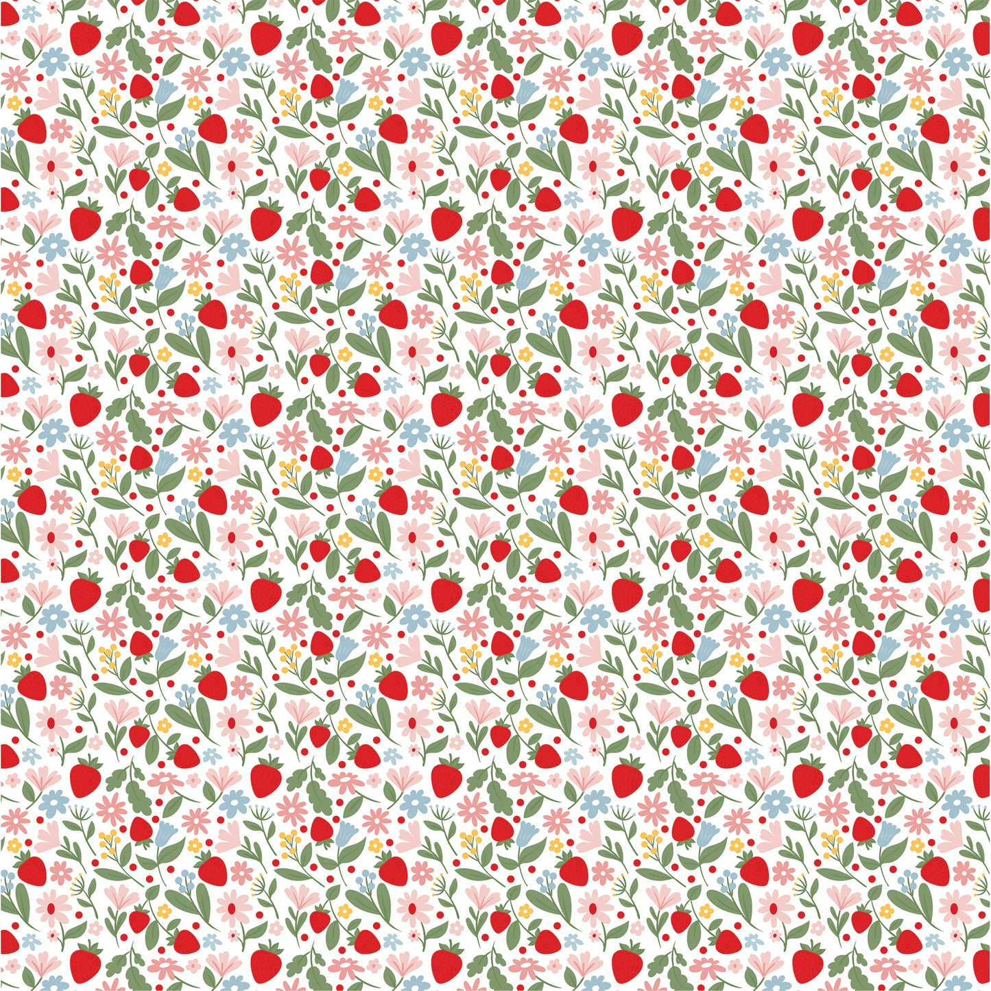 Echo Park - Strawberry Fields Collection - 12 x 12 Double Sided Paper - Flowers And Fruit