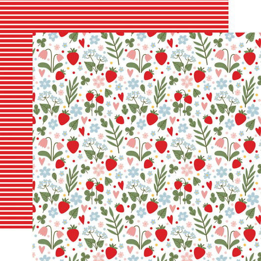 Echo Park - Strawberry Fields Collection - 12 x 12 Double Sided Paper - Garden Berries
