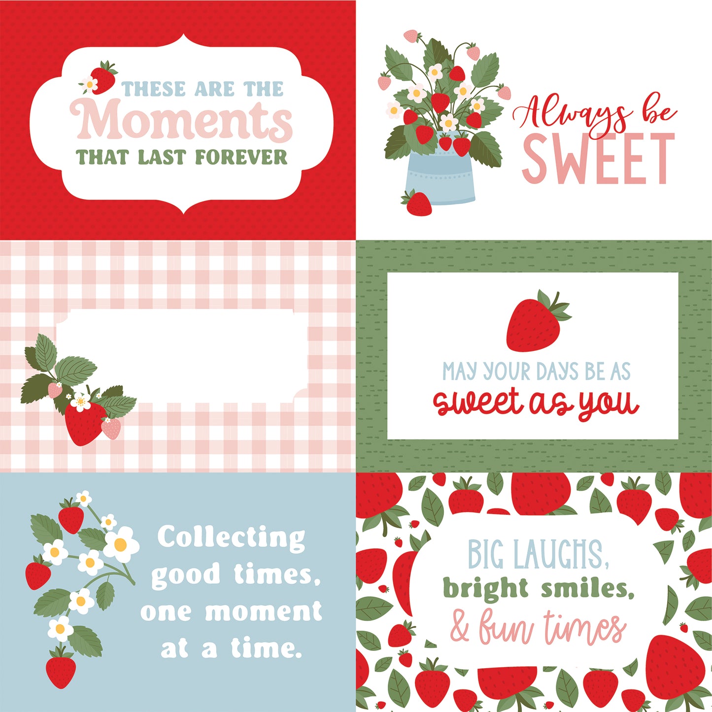 Echo Park - Strawberry Fields Collection - 12 x 12 Double Sided Paper - 6 x 4 Journaling Cards