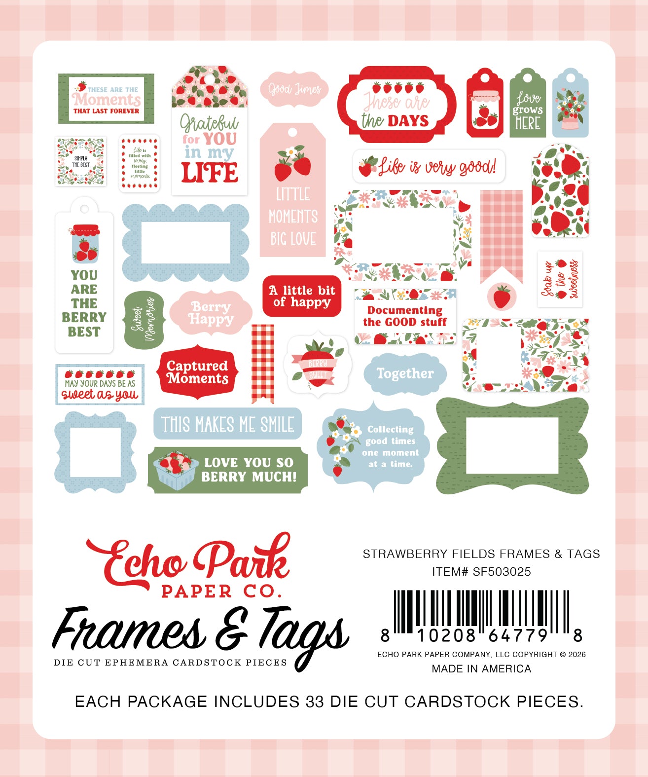 Echo Park - Strawberry Fields Collection - Ephemera - Frames And Tags