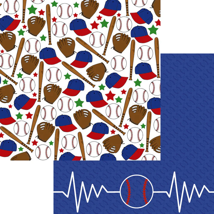 SSC Designs - Sports Beat Collection -  Baseball Heartbeat 12 x 12 Double-Sided Scrapbook Paper