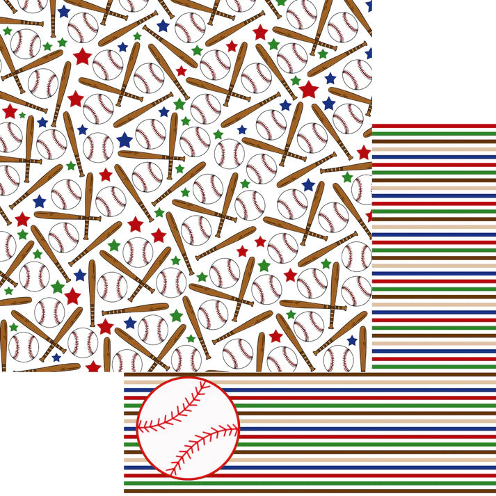 SSC Designs - Sports Beat Collection -   12 x 12 Double-Sided Scrapbook Paper - Batter Up