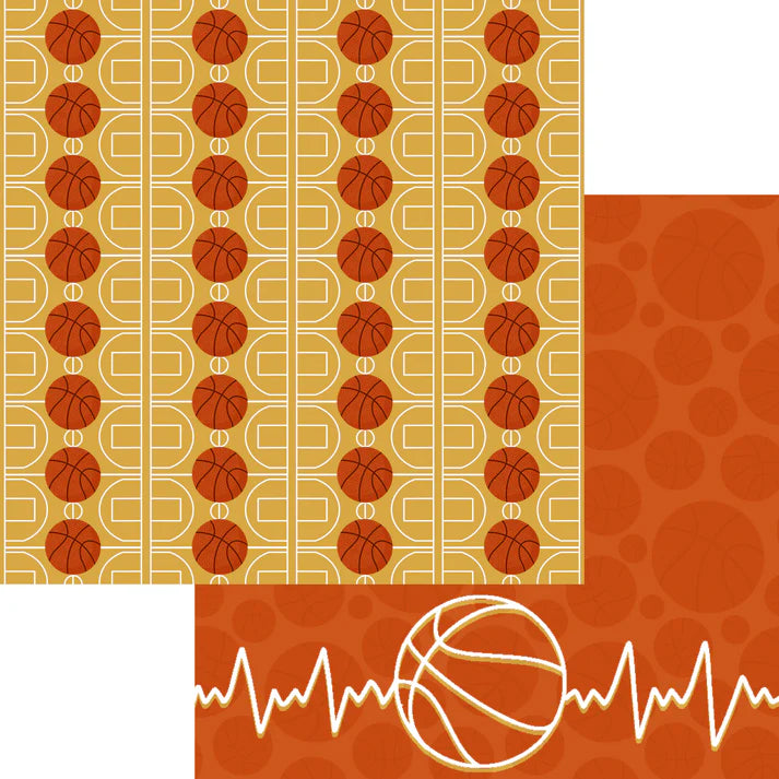 SSC Designs - Sports Beat Collection - 12 x 12 Double-Sided Scrapbook Paper - Basketball Heartbeat