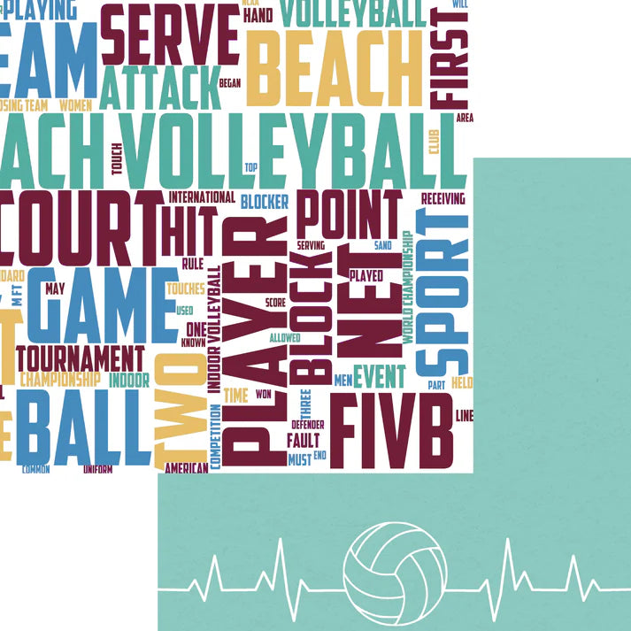 SSC Designs - Sports Beat Collection -   12 x 12 Double-Sided Scrapbook Paper - Volleyball Heartbeat