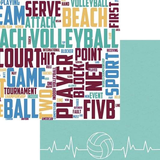SSC Designs - Sports Beat Collection -   12 x 12 Double-Sided Scrapbook Paper - Volleyball Heartbeat