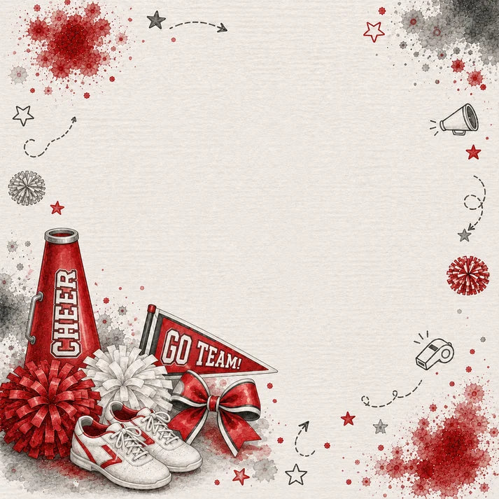 SSC - Sports Collection - 12 x 12 Double-Sided Scrapbook Paper - Cheer Red