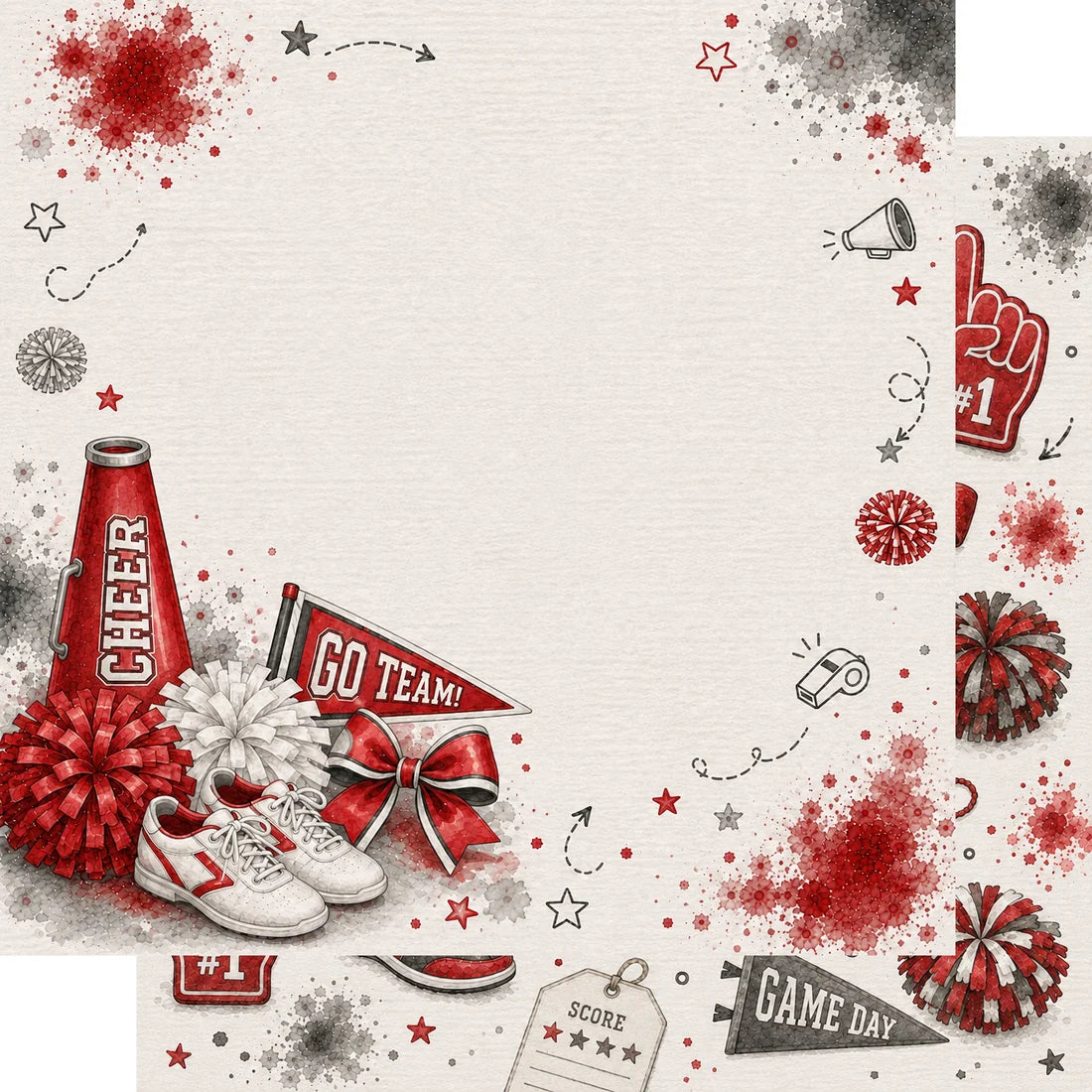 SSC - Sports Collection - 12 x 12 Double-Sided Scrapbook Paper - Cheer Red