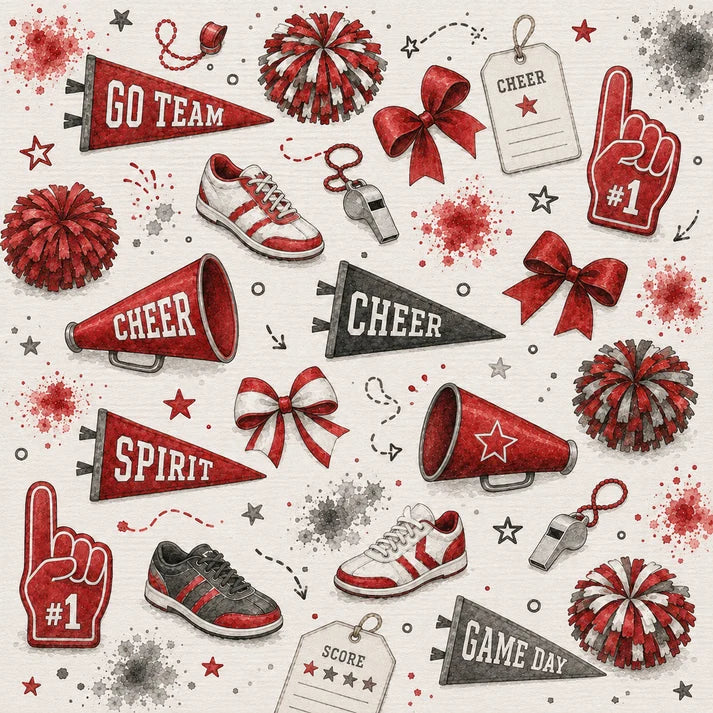 SSC - Sports Collection - 12 x 12 Double-Sided Scrapbook Paper - Cheer Red