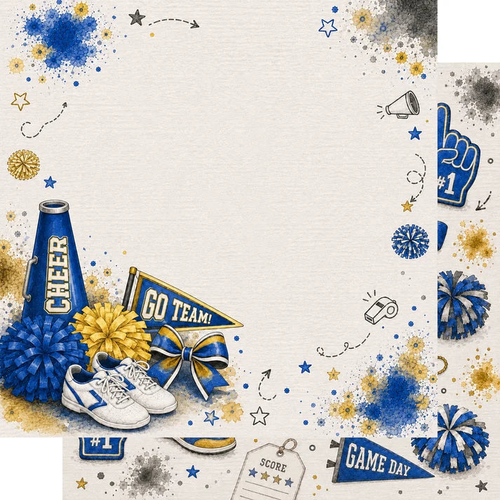 SSC - Sports Collection - 12 x 12 Double-Sided Scrapbook Paper - Cheer Blue