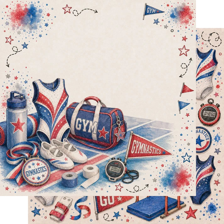 SSC - Sports Collection - 12 x 12 Double-Sided Scrapbook Paper - Gymnastics