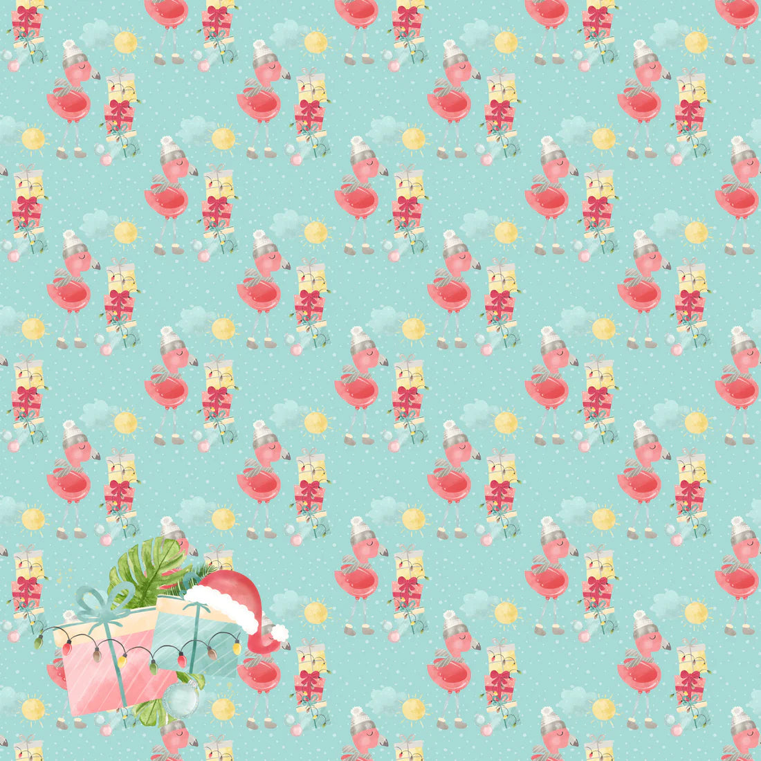 SSC Designs - Flamingo Christmas Collection - Sunshine - 12 x 12 Double-Sided Scrapbook Paper