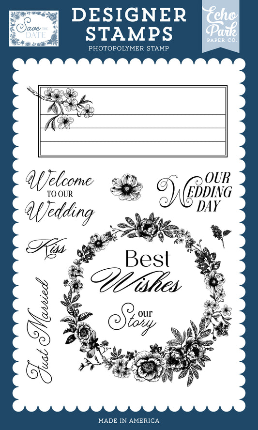 Echo Park - Save The Date Collection - Clear Photopolymer Stamps - Best Wishes Wedding