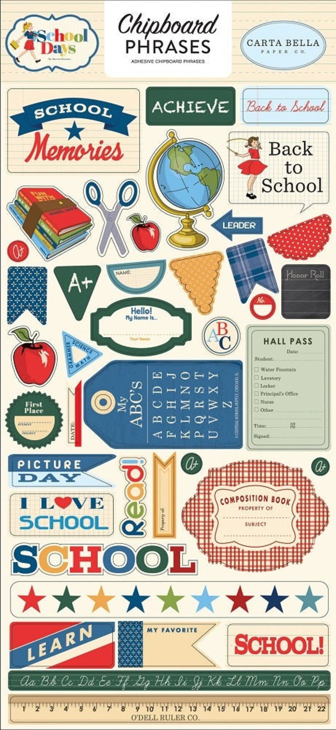 Carta Bella Paper - School Days Collection - Ephemera - Chipboard Phrases