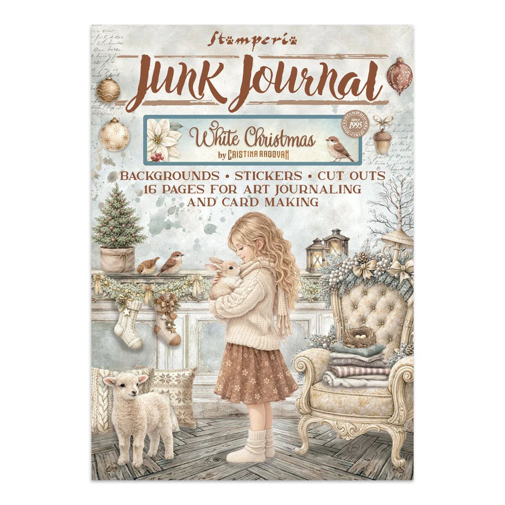 Stamperia - Printed Art Junk Journal - Stickers, Cut-Outs, and Backgrounds - White Christmas
