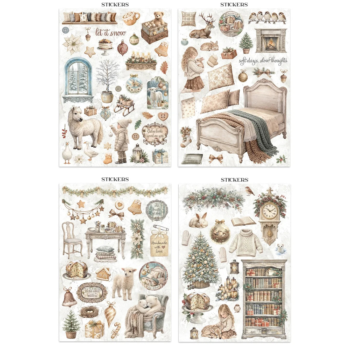 Stamperia - Printed Art Junk Journal - Stickers, Cut-Outs, and Backgrounds - White Christmas