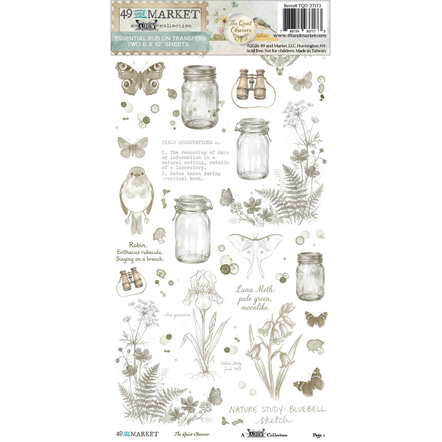 49 And Market - The Quiet Observer Collection - 6 x 12 Essential Rub-Ons