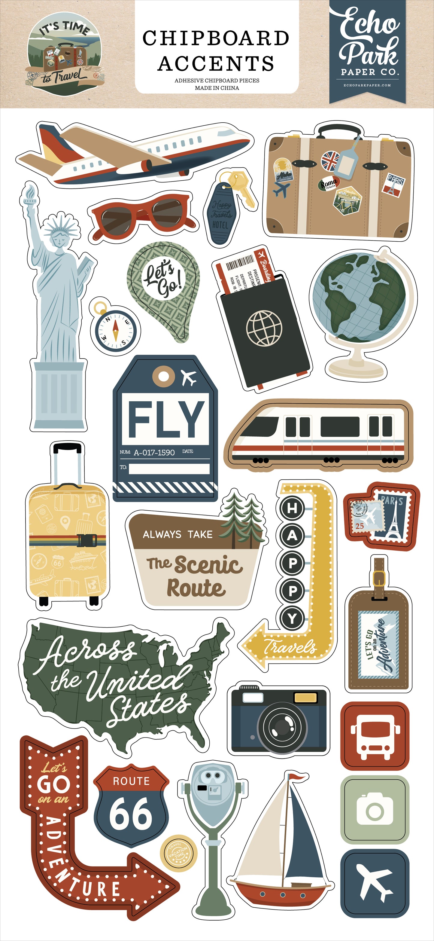 Echo Park - It's Time To Travel Collection - Chipboard Embellishments - Accents