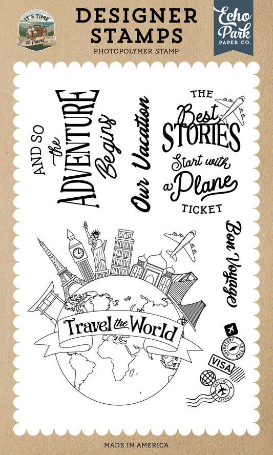 Echo Park - It's Time To Travel Collection - Clear Photopolymer Stamps - Travel The World Globe