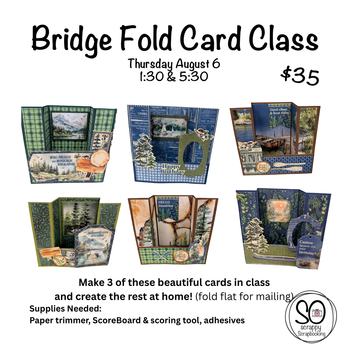 Bridge Fold Card Class with Graphic 45 Adventure Awaits Collection- Thursday August 6