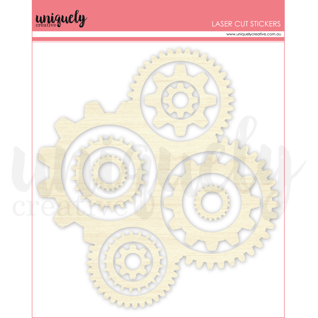 Uniquely Creative - Delighted Curiosities Collection - Wooden Cogs Stickers