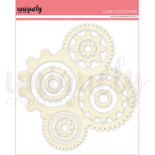 Uniquely Creative - Delighted Curiosities Collection - Wooden Cogs Stickers