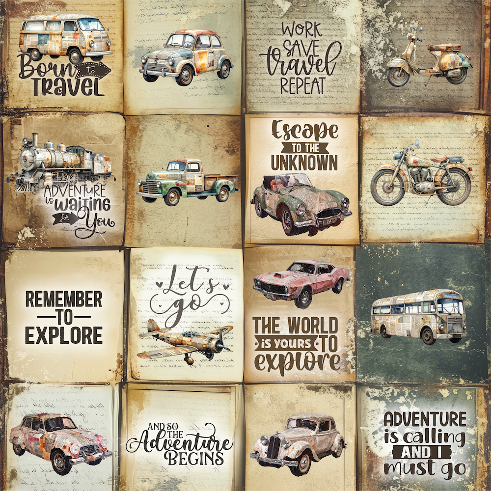 Uniquely Creative - Wings And Wheels Collection - 12x12  Double Sided Paper - Ticket To Ride