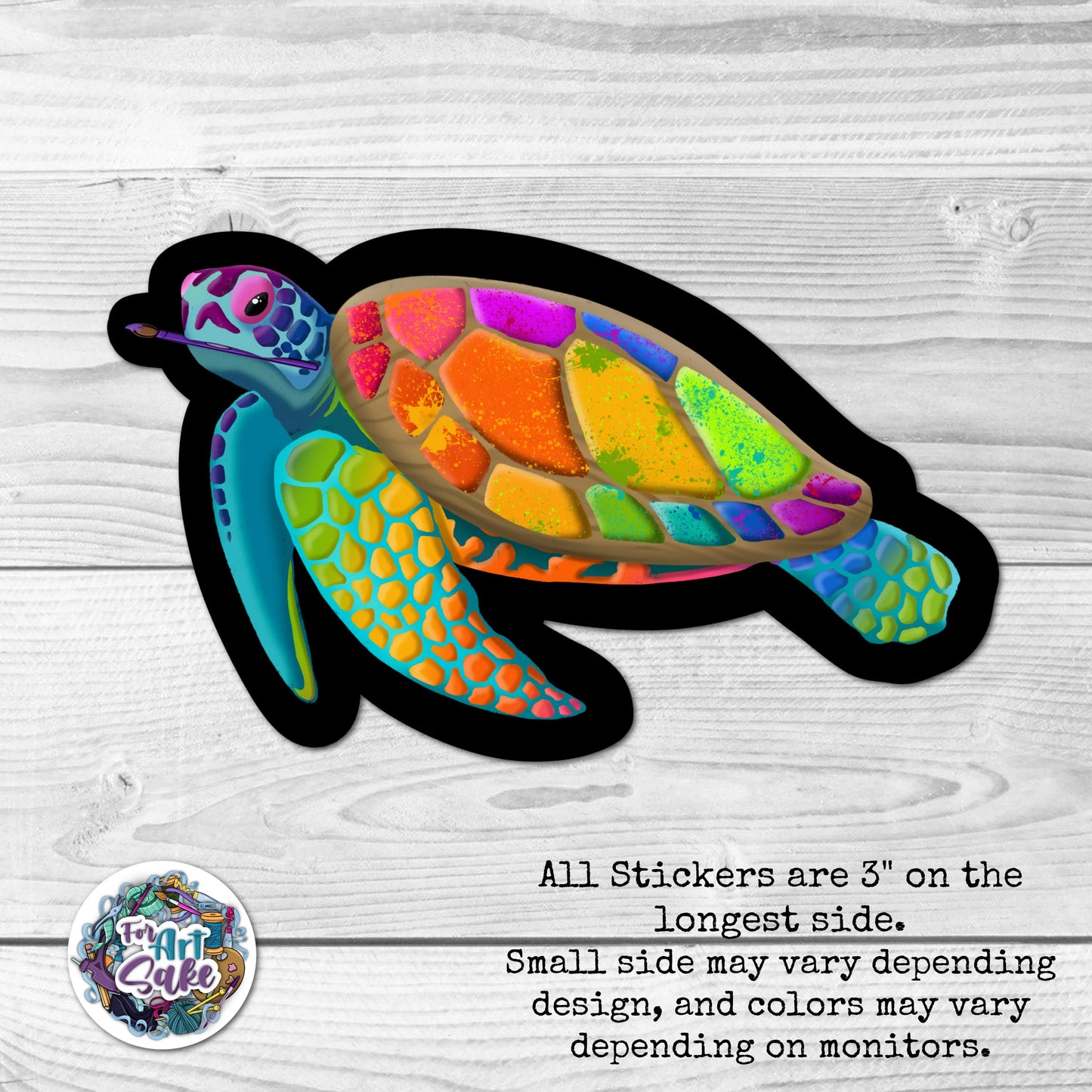For Art Sake Stickers -  3" Sticker -Neon Turtle
