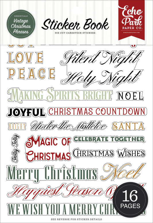 Echo Park - Essentials Collection - Sticker Book - Vintage Christmas Phrases