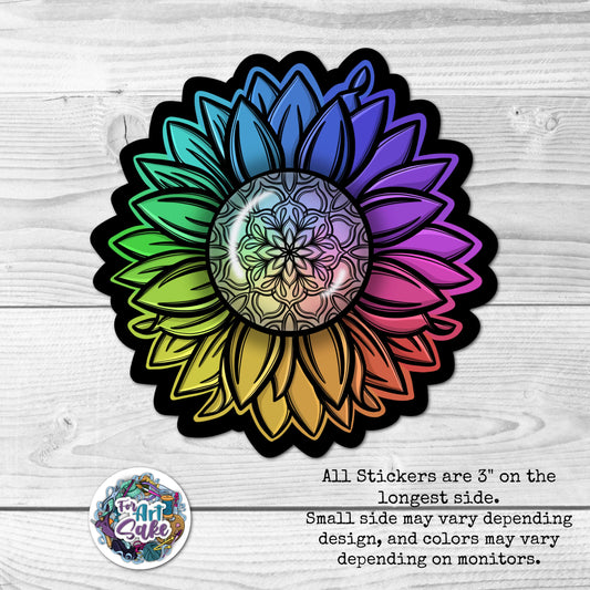 For Art Sake Stickers -  3" Sticker -Rainbow Sunflower Sticker