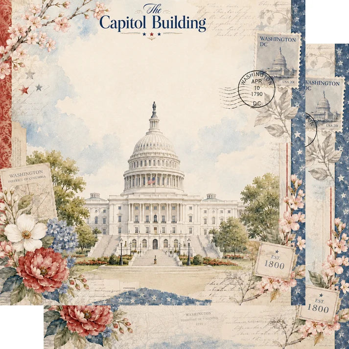 SSC Designs  - Washington D.C. Collection - 12 x 12 Double Sided Scrapbook Paper - The Capitol Building
