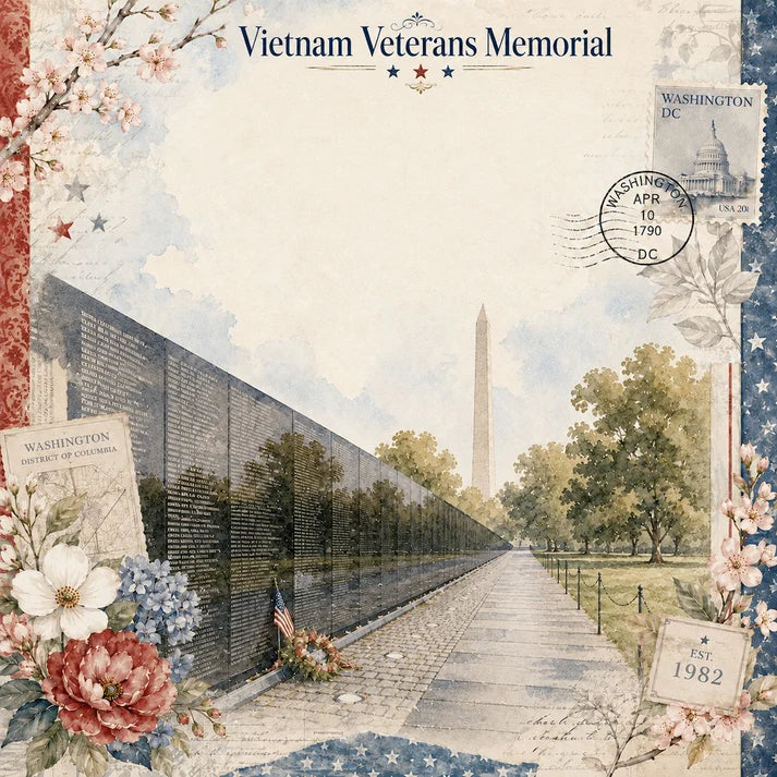 SSC Designs  - Washington D.C. Collection - 12 x 12 Double Sided Scrapbook Paper - Vietnam Veterans Memorial