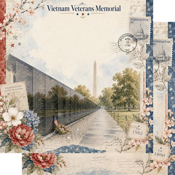 SSC Designs  - Washington D.C. Collection - 12 x 12 Double Sided Scrapbook Paper - Vietnam Veterans Memorial