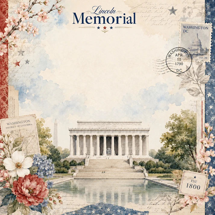 SSC Designs  - Washington D.C. Collection - 12 x 12 Double Sided Scrapbook Paper - Lincoln Memorial