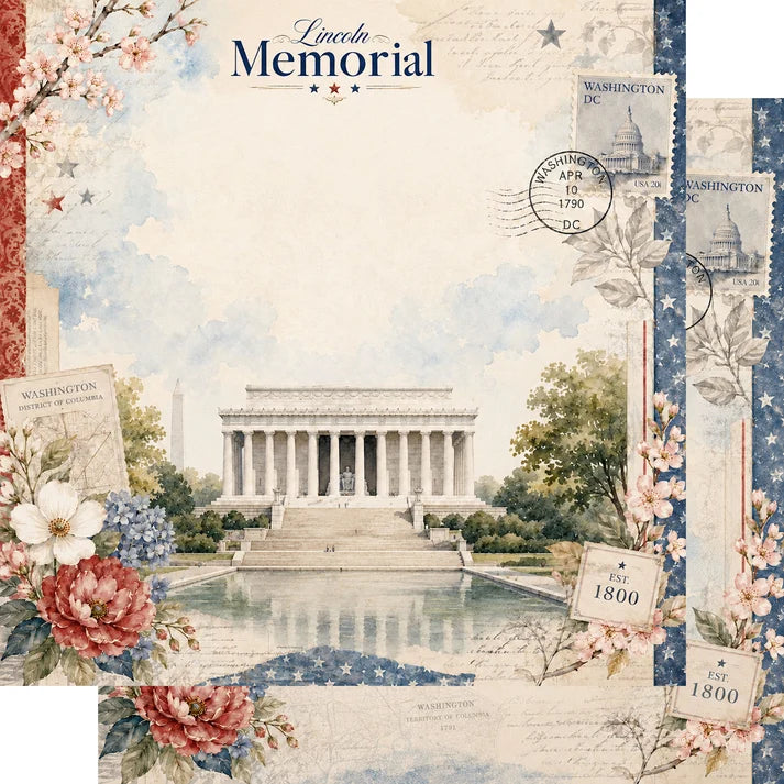 SSC Designs  - Washington D.C. Collection - 12 x 12 Double Sided Scrapbook Paper - Lincoln Memorial