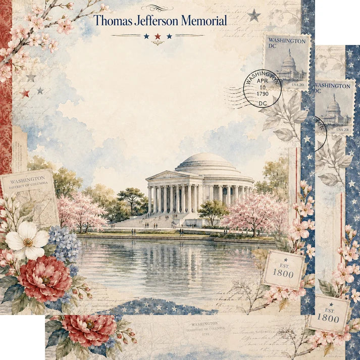 SSC Designs  - Washington D.C. Collection - 12 x 12 Double Sided Scrapbook Paper - Thomas Jefferson Memorial