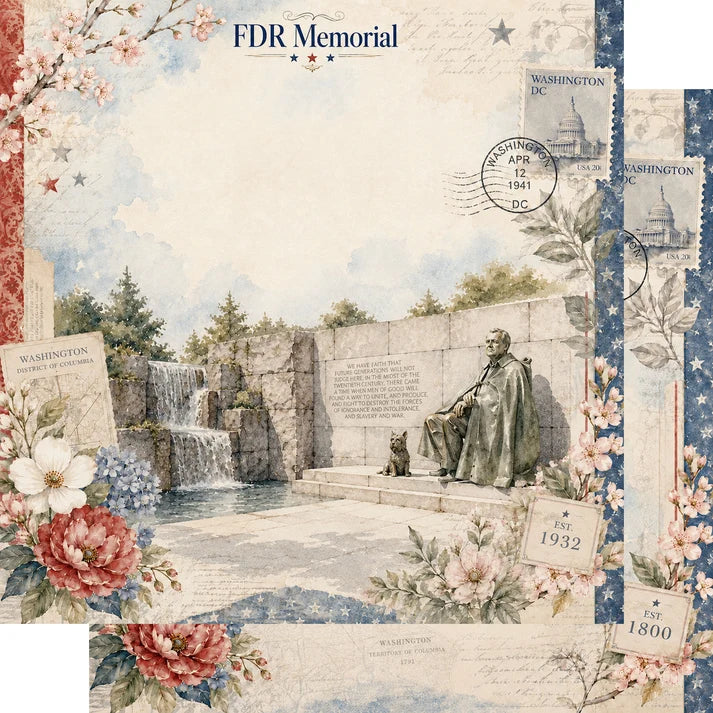 SSC Designs  - Washington D.C. Collection - 12 x 12 Double Sided Scrapbook Paper - FDR Memorial