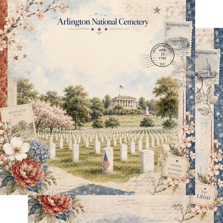SSC Designs  - Washington D.C. Collection - 12 x 12 Double Sided Scrapbook Paper - Arlington National Cemetery