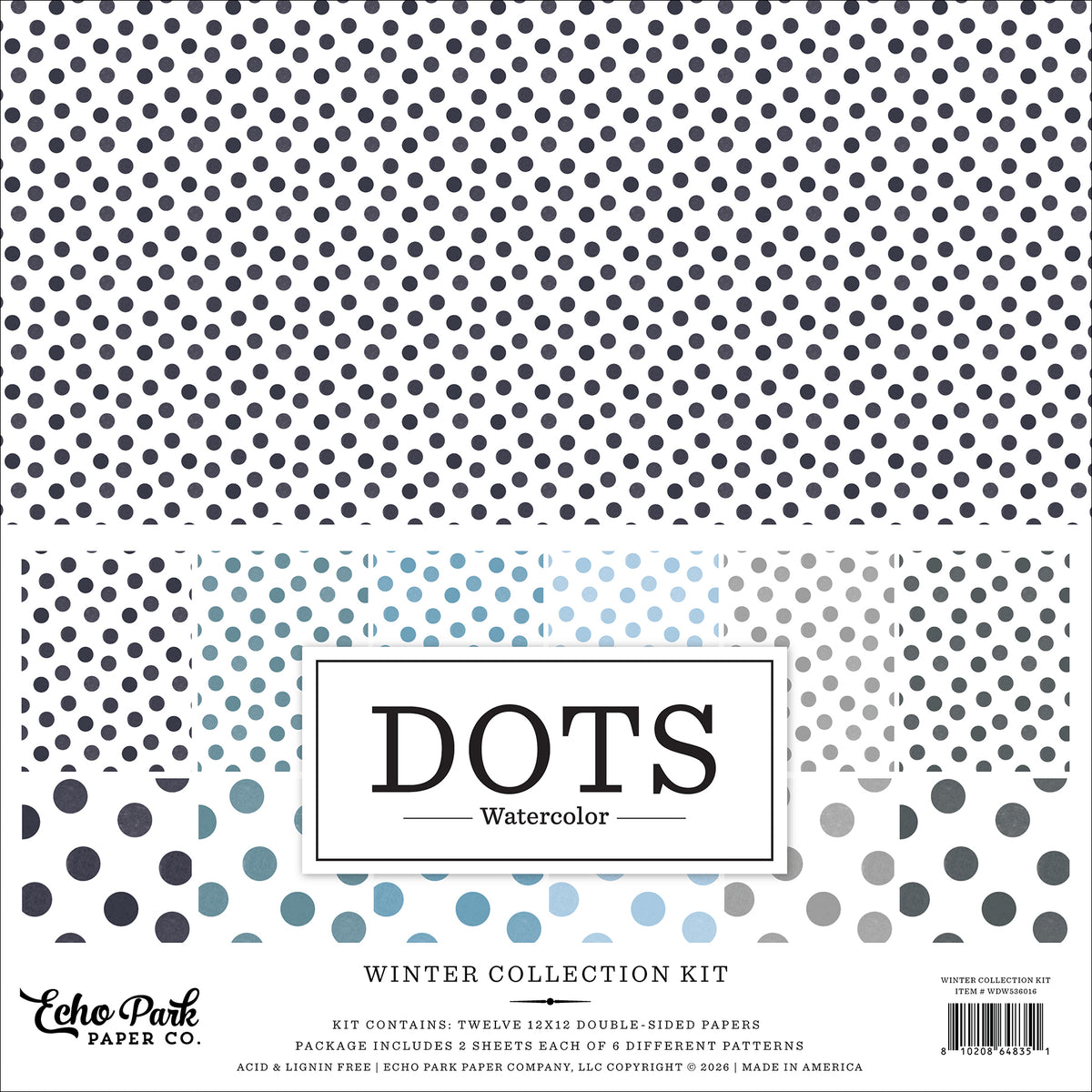 Echo Park - Watercolor Polka Dot Collection - 12 x 12 Paper pack - Winter