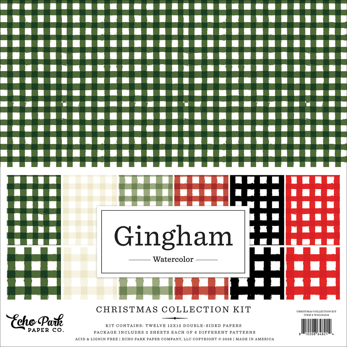 Echo Park - Watercolor Gingham Collection - 12 x 12 Paper pack - Christmas