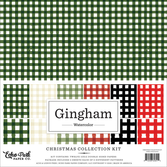 Echo Park - Watercolor Gingham Collection - 12 x 12 Paper pack - Christmas