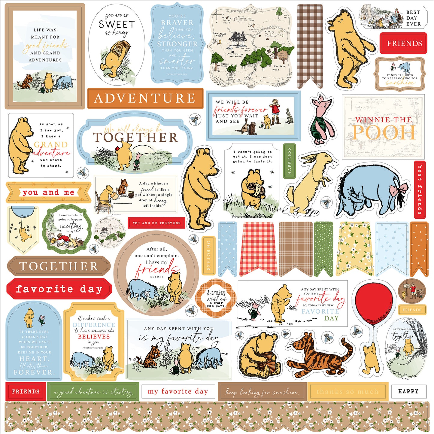 Echo Park - Winnie The Pooh Collection - 12 x 12 Cardstock Stickers - Elements