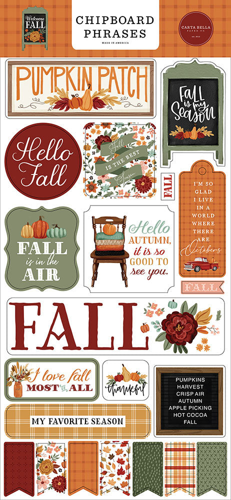 Carta Bella Paper - Welcome Fall Collection - Chipboard Embellishments - Phrases