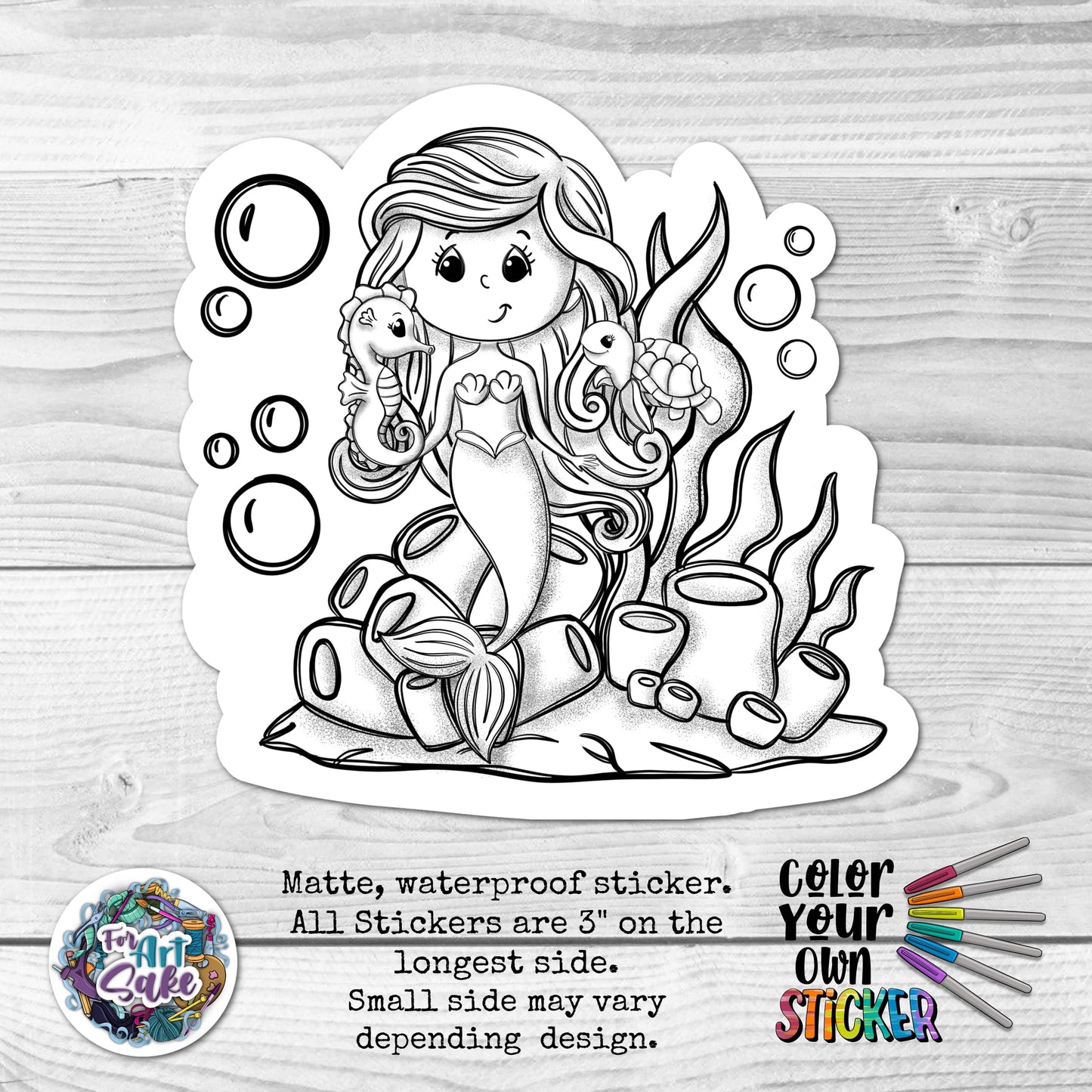 For Art Sake Stickers -  3" Sticker -CYO -Mermaid
